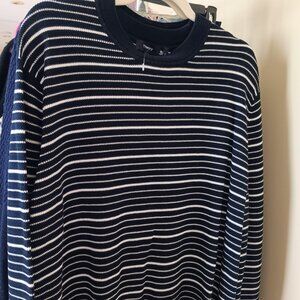 Men's Theory Navy and White Striped Cotton Crew Sweater